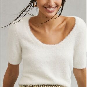 Anthropologie 1X white Eyelash sweater tee